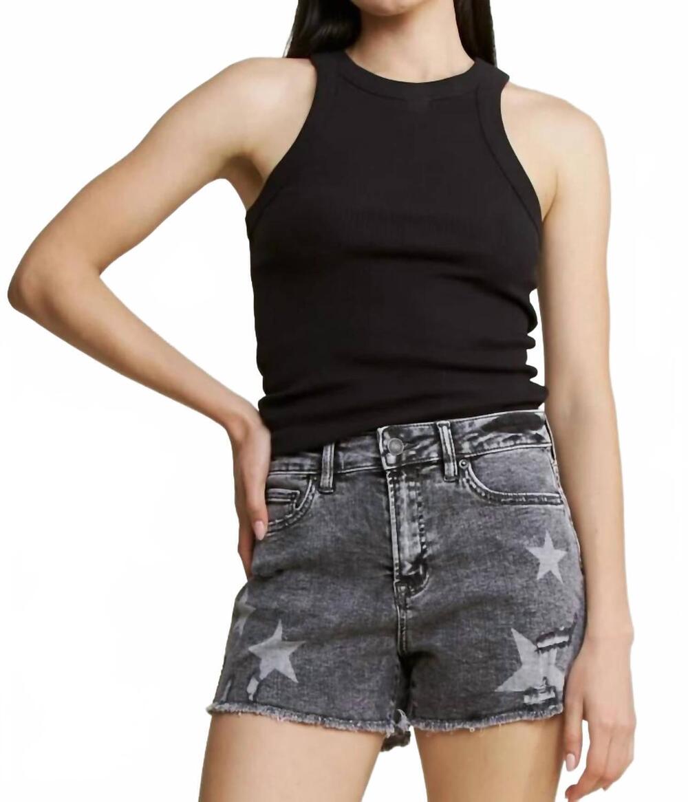 NEW MICA DENIM distressed star denim shorts in black